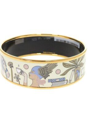 Hermes Enamel GM Tea For Two Metal Multicolor Bangle Bracelet